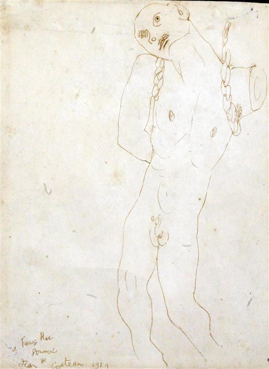 Jean Cocteau (1889-1963) Truncated male nude, 10.5 x 8.25in., unframed